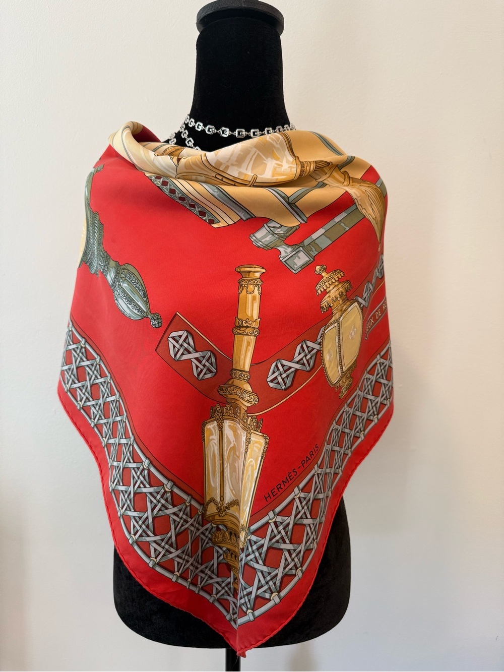 Hermès Feux De Route Silk Scarf 90 Carré Red Hand Rolled Made in France